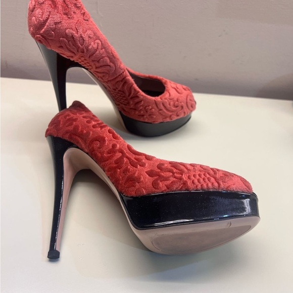 Red Peep Toe Heels - Picture 3 of 14